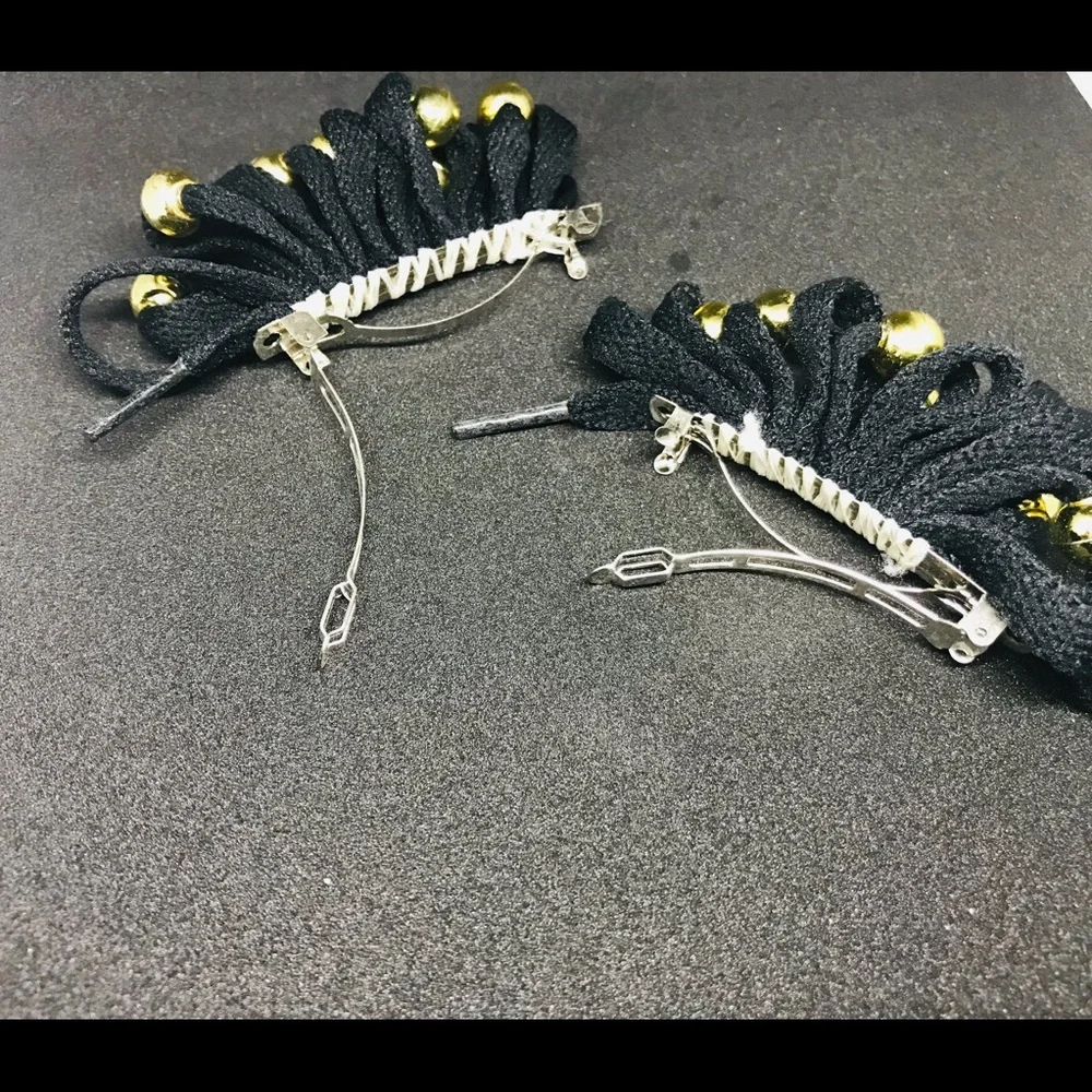 Vintage Black Deadstock ShoeString ShoeLace Bow Clips rare true vintage last one
